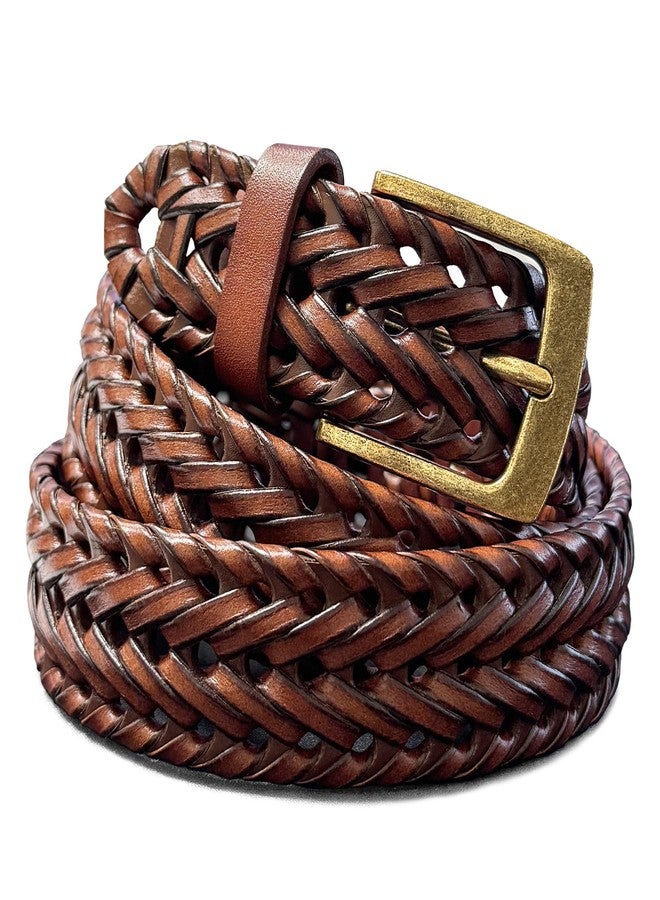 Belts.com حزام بيلتس.كوم حزام مضفر من الجلد الطبيعي حزام كاجوال 1-3/8" (35 مم) عريض (بني، -34) - Image 1