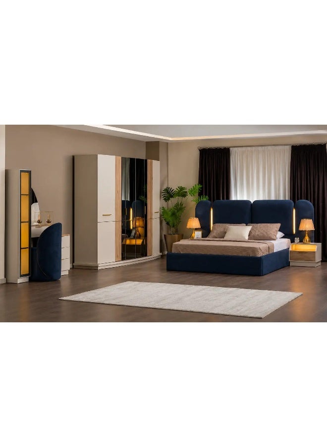 Space Embrace Modern Bedroom Set, Bed Wardrobe, Dressing Table with Mirror, Walnut Veneer - Image 1