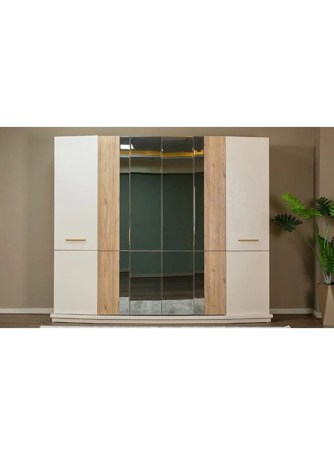 Space Embrace Modern Bedroom Set, Bed Wardrobe, Dressing Table with Mirror, Walnut Veneer - Image 3