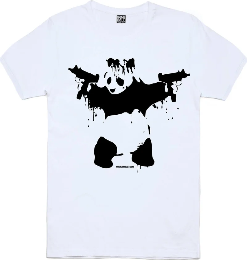 روك اند رول Uzi Panda with Gun White Short Sleeve Women's T-Shirt