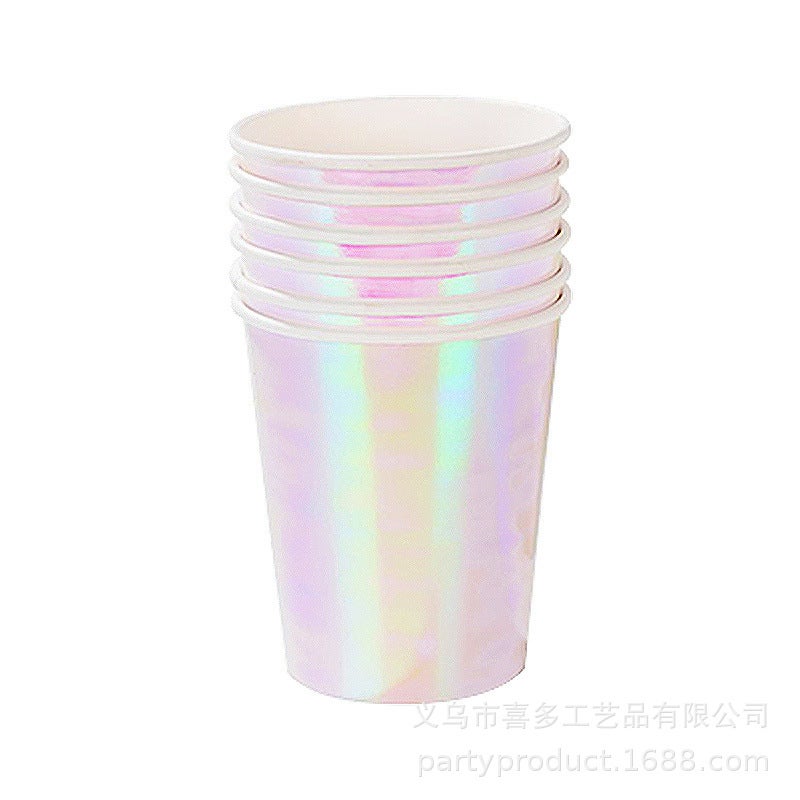 Rainbow Gradient Disposable Party Tableware Set Rainfall Paper Cup 8 