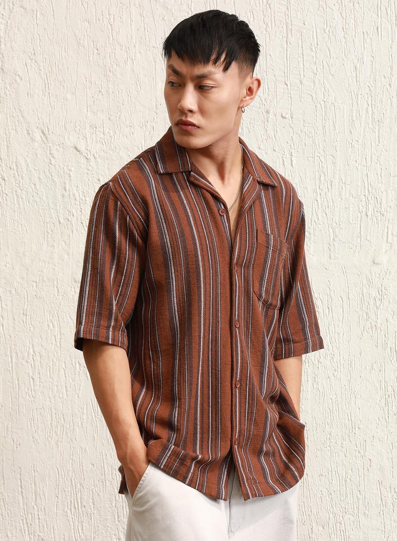 Hubberholme Men's Multicolour 100% Cotton Striped Button Down Oversized Shirt - Image 2