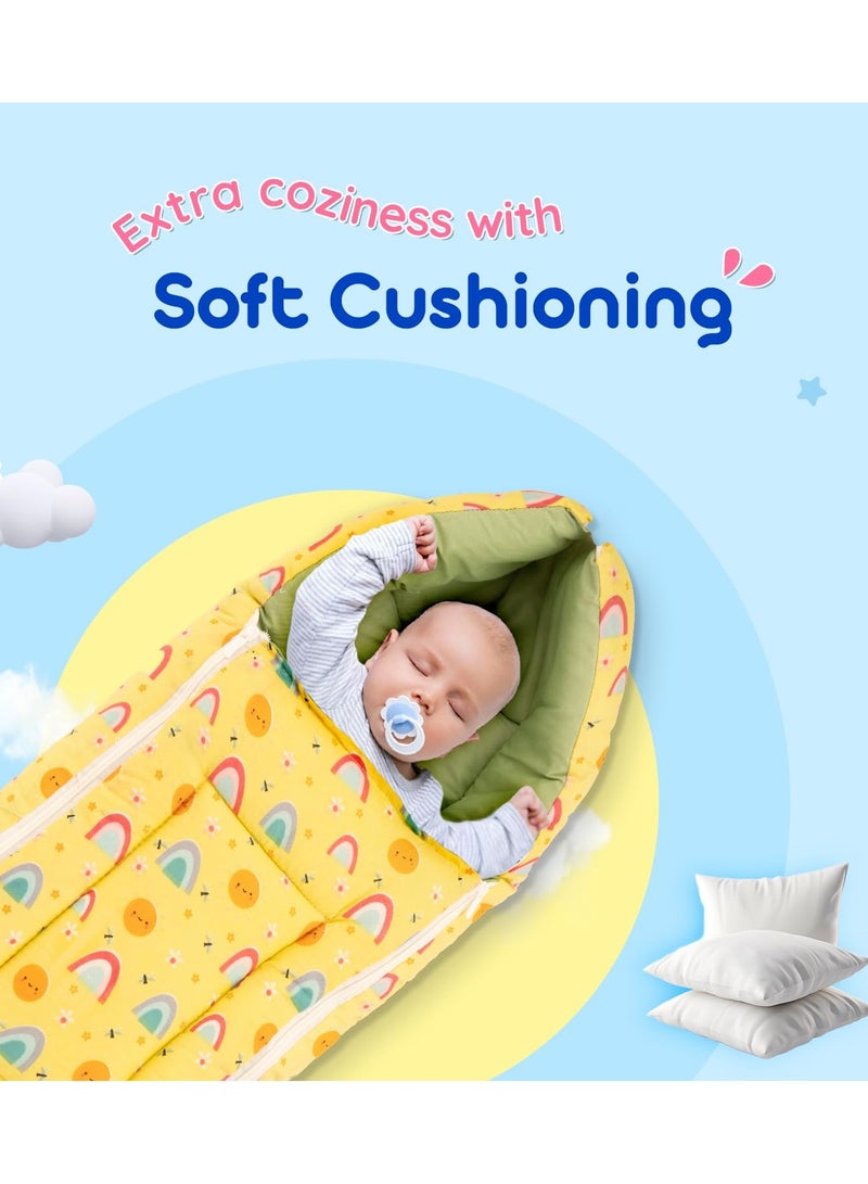 Bumtum UMTUM 0-6 Months New Born Baby Unisex Cotton Carry Bag Sleeping Bag 3 in 1 Baby Bed Carry Nest for Infant Sun Print Lemon - Image 2