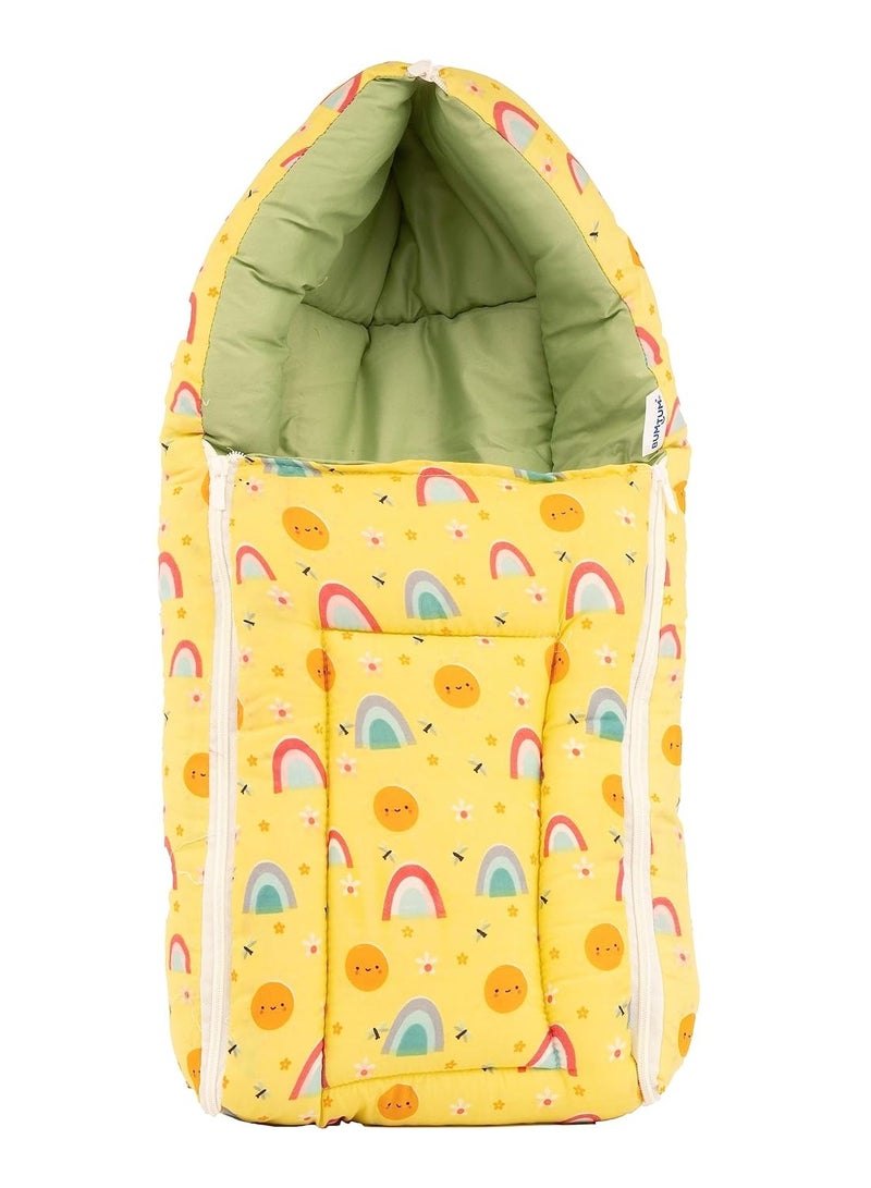 Bumtum UMTUM 0-6 Months New Born Baby Unisex Cotton Carry Bag Sleeping Bag 3 in 1 Baby Bed Carry Nest for Infant Sun Print Lemon - Image 1