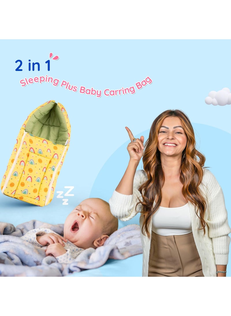 Bumtum UMTUM 0-6 Months New Born Baby Unisex Cotton Carry Bag Sleeping Bag 3 in 1 Baby Bed Carry Nest for Infant Sun Print Lemon - Image 5