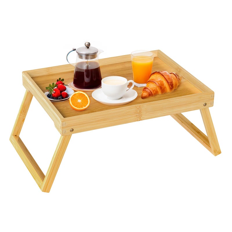 Bamboo Bed Tray Table with Folding Leg Breakfast in Bed Tray for EatingTV Table Laptop ComputerSnackSofa or Working Laptop Desk 1 Beige
