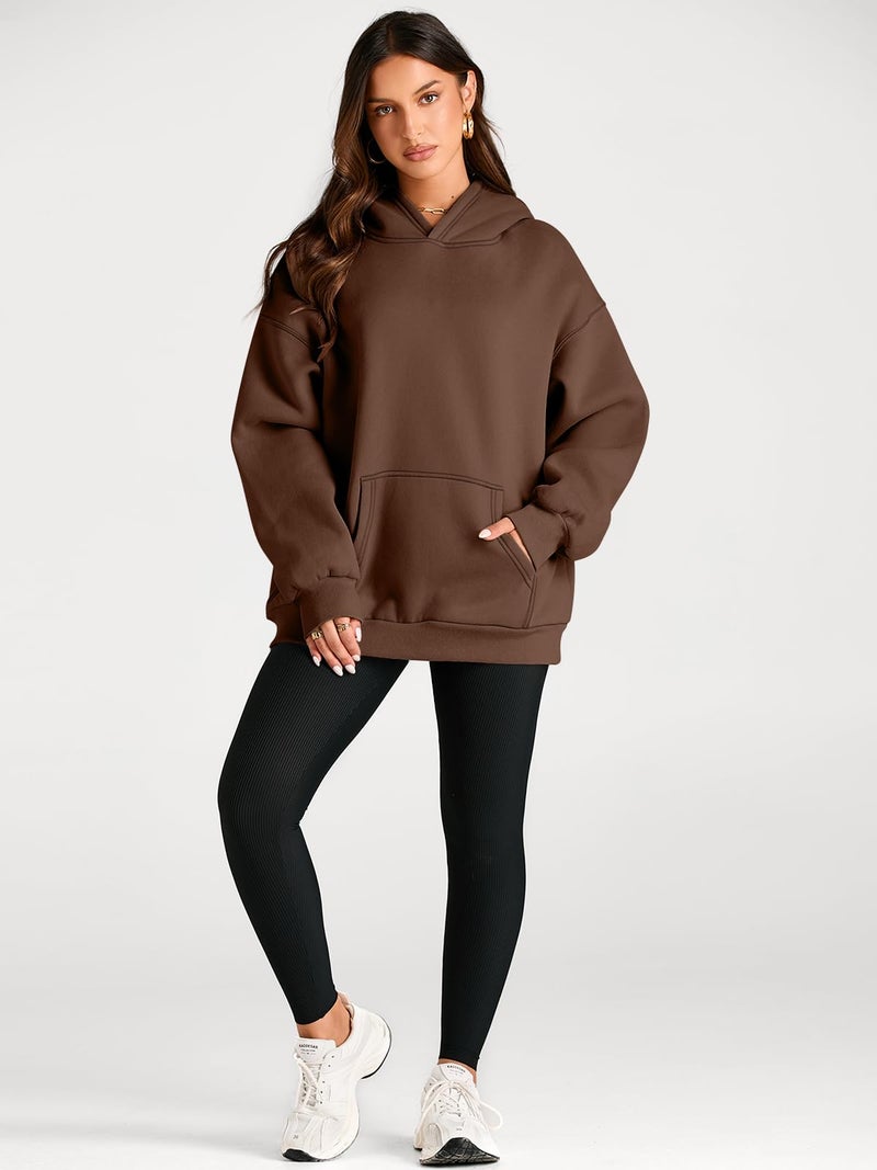 Trendy Queen Womens Oversized Hoodies Fleece Sweatshirts Fall Fashion Pullover Sweaters Winter Clothes 2025 Coffee L - Image 5