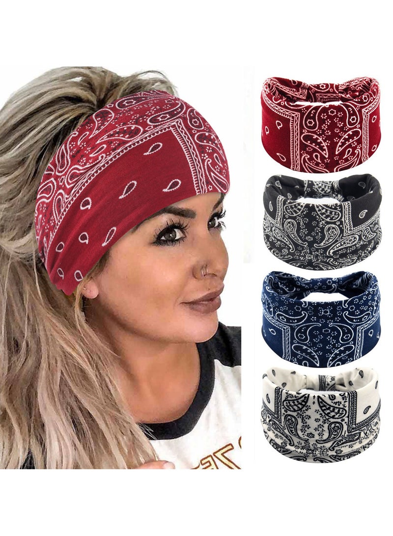 ORiTi 4 Pack Multicolor Headbands Elastic Headband for Women Girls Fashion Headbands Soft Breathable fabric  - Image 1