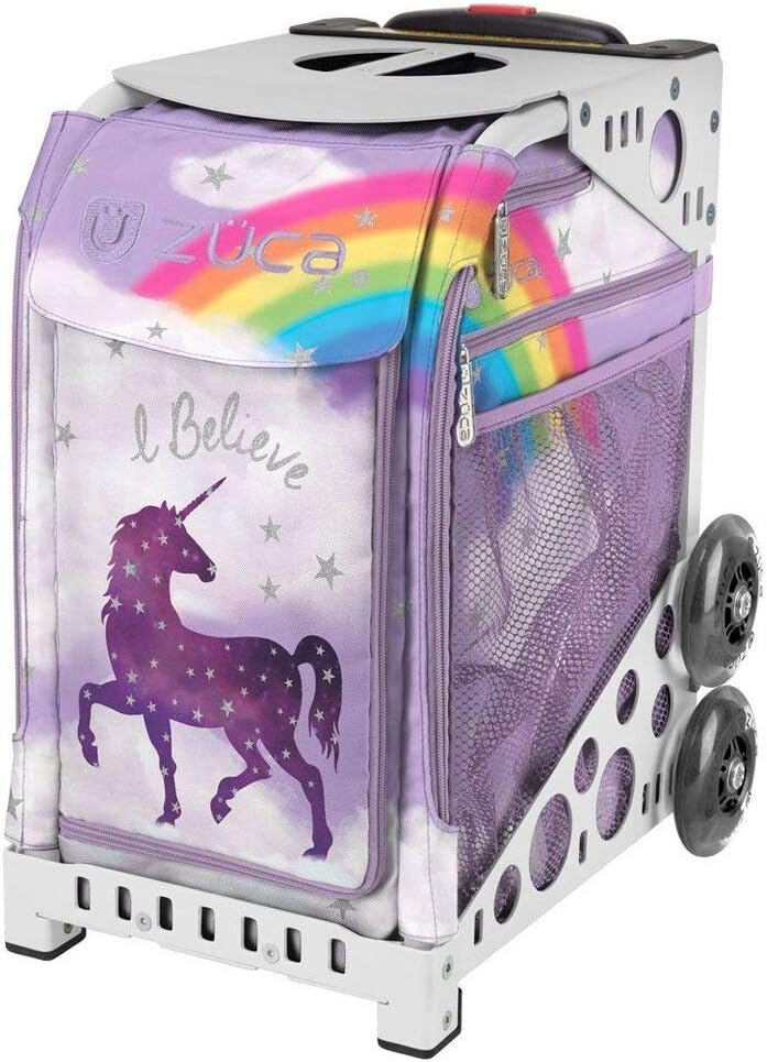 ZUCA Unicorn Sport Insert Bag and White Frame with Flashing Wheels - Image 1