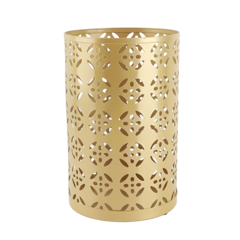 Umbrella Holder Round Rust Proof Stylish Hollow Copper Pattern Metal Umbrella Holder Bin for Home Entryway Gold 23x15x15cm / 9.1x5.9x5.9in - Image 1