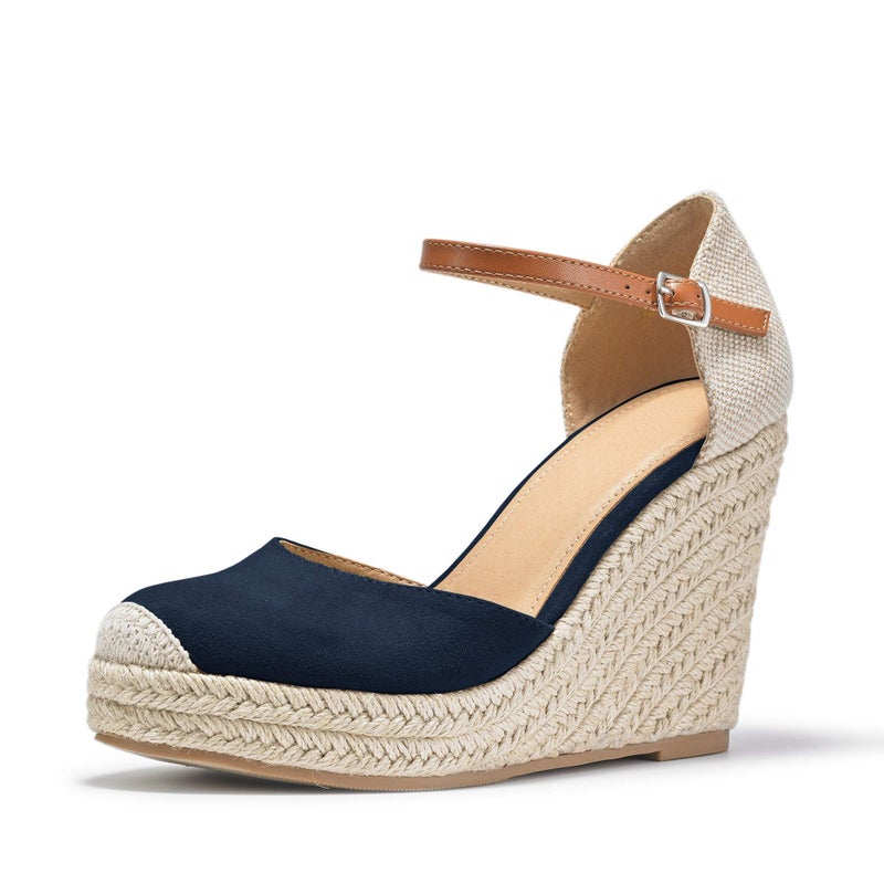 FISACE Womens Summer Espadrille Heel Platform Wedge Sandals Ankle Buckle Strap Closed Toe Shoes - Image 1