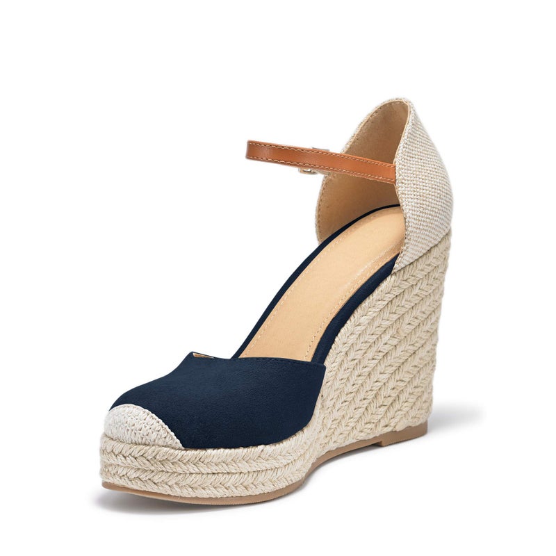 FISACE Womens Summer Espadrille Heel Platform Wedge Sandals Ankle Buckle Strap Closed Toe Shoes - Image 5