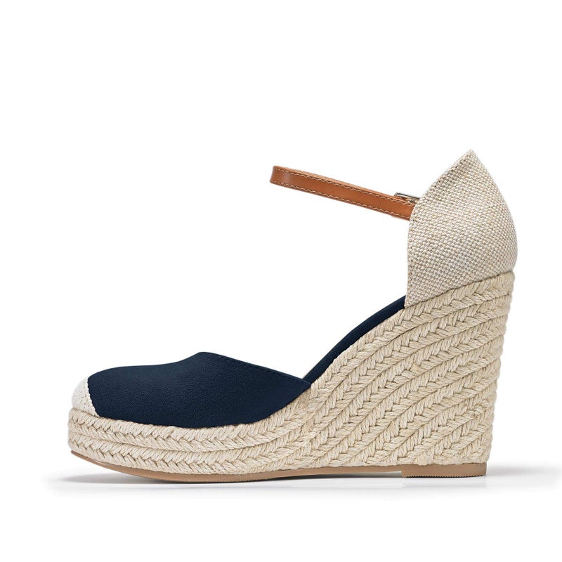 FISACE Womens Summer Espadrille Heel Platform Wedge Sandals Ankle Buckle Strap Closed Toe Shoes - Image 4