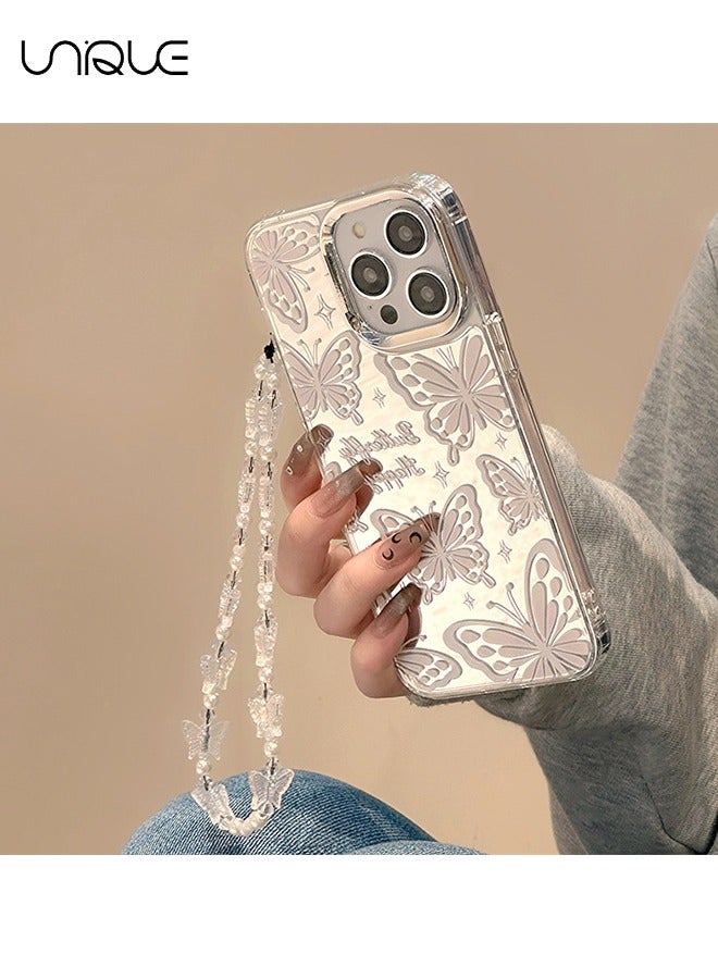 يونيك متوافق مع حافظات ايفون 14 برو ماكس ، وحافظات نمط الفراشة ، وحافظات الكتابة على الجدران ، وحافظات المرايا ، وحماية من السقوط من مادة TPU - مع حبل - Image 4