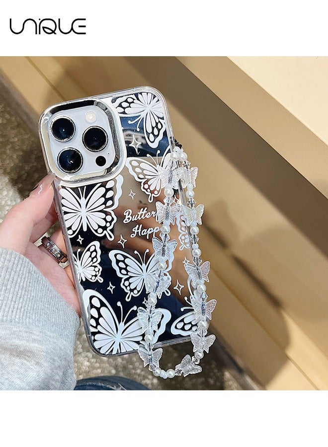 يونيك متوافق مع حافظات ايفون 14 برو ماكس ، وحافظات نمط الفراشة ، وحافظات الكتابة على الجدران ، وحافظات المرايا ، وحماية من السقوط من مادة TPU - مع حبل - Image 5