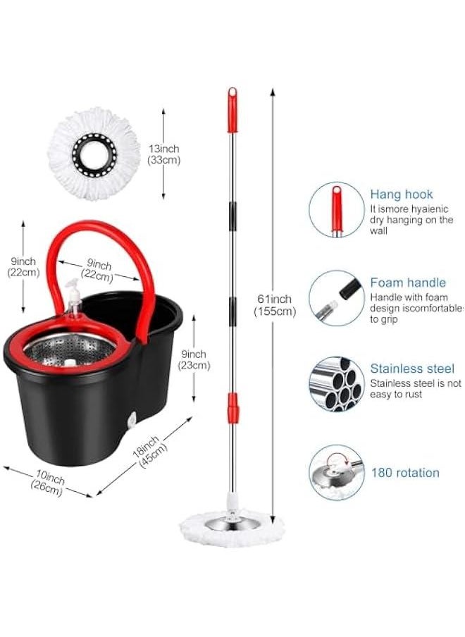 ممسحة دوارة ودلو مع مجموعة عصارة، نظام دلو ممسحة دوارة 360 درجة مع 3 رؤوس بديلة من المايكروفايبر ومقبض قابل للتعديل من الستانلس ستيل 155 سم لتنظيف الأرضيات من تراسل (لون أسود) - pzsku/Z96269C5C2EEC56FD5E00Z/45/_/1725414991/968b8c03-27c5-4eef-9d3a-a66593d54eaf