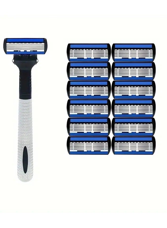 أوريتي مجموعة شفرات حلاقة يدوية خمر من طبقتين ، مقبض واحد مع 12 شفرة حلاقة يدوية من الفولاذ المقاوم للصدأ أخضر للعناية اليومية بالوجه - Image 1