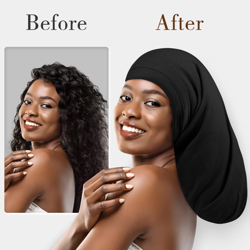 Fittia Long Silk Satin Bonnet for Braids, XL Dreadlocks for Curly Frizzy Hair Sleeping, Large for Black Women Men - Image 3
