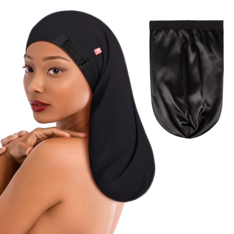 Fittia Long Silk Satin Bonnet for Braids, XL Dreadlocks for Curly Frizzy Hair Sleeping, Large for Black Women Men - Image 1
