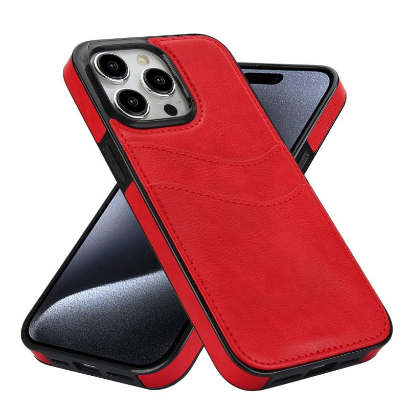 غطاء واقي | أحمر | PU | حامل بطاقات | حماية من السقوط | مقاوم للصدمات لـ iPhone 16 / 16 Plus / 16 Pro / 16 Pro Max - Image 1