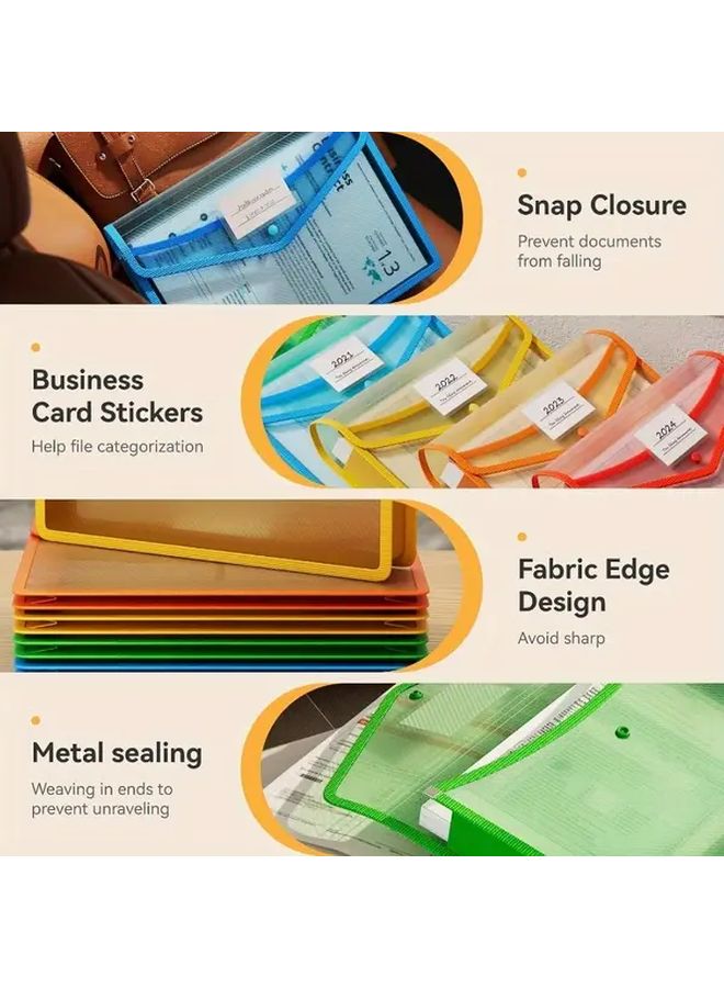 6 Colors Expanding Plastic File Folders Snap Closure Large Capacity Document Storage Organizer - Image 4