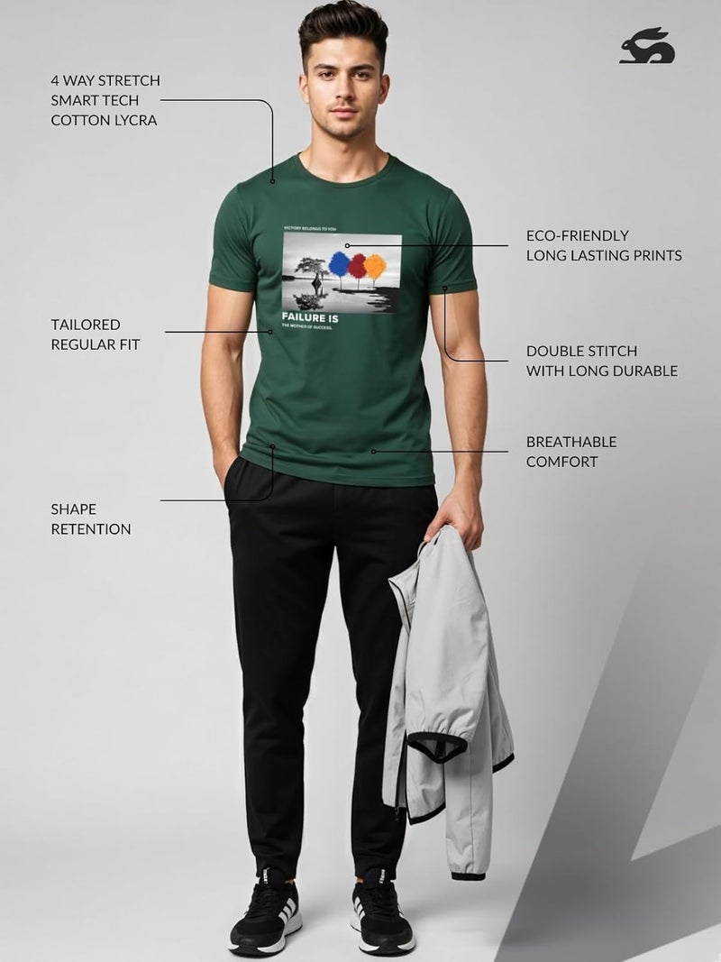 adro تي شيرت ADRO للرجال بقصة عادية مع تصميم جرافيكي تحفيزي باللون الأخضر مع اقتباس ملهم - Image 3