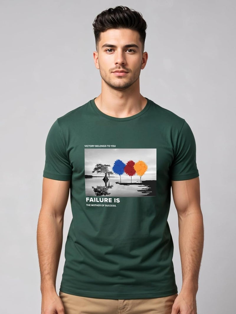 adro تي شيرت ADRO للرجال بقصة عادية مع تصميم جرافيكي تحفيزي باللون الأخضر مع اقتباس ملهم - Image 2