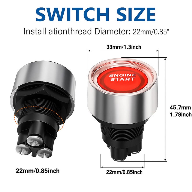 Gebildet مفتاح تشغيل إشعال عالمي 12V-24V/50A، زر بدء تشغيل المحرك SPST 3 دبابيس مع LED أحمر مفتاح إشعال لحظي للسيارة والقارب والشاحنة يتكيف مع تغير البيئة - Image 4