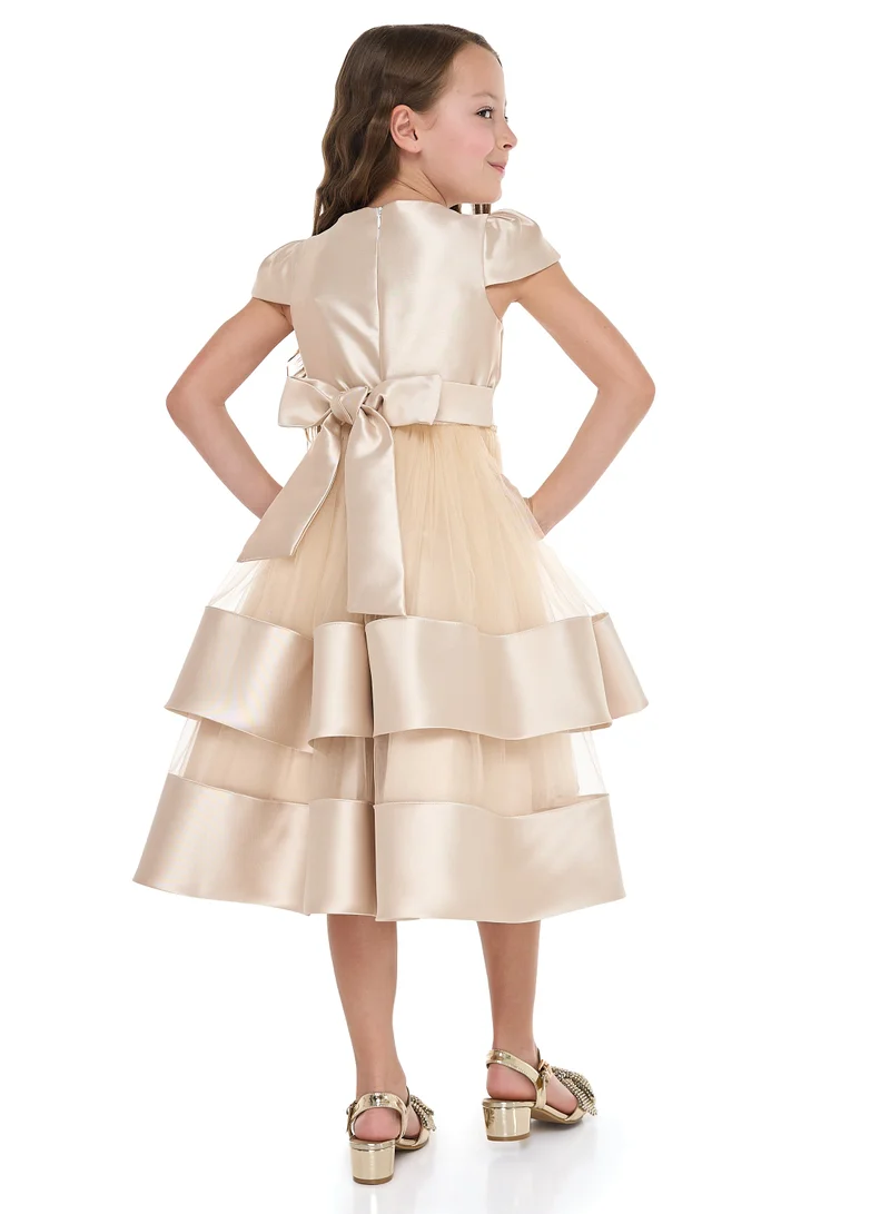 victor and jane Tiered Satin Dress