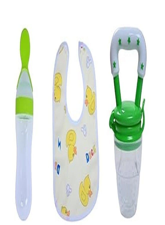 Krido Baby Food Spoon Feeder Bottle for Infants, Soft Spoon for Semi Solid Feeding, Portable & Lightweight Baby Feeder, Set of 3 (Green) - Image 1