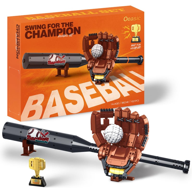 Oeasic Baseball Building Kit for Adults 1021 PCS Sports Display Model with Bat Glove Ball Trophy Creative Building Toy for Men Teens Fans Unique Gift Idea Home Office Display Dcor - Image 3