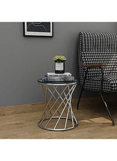 RIGID Stainless Steel End Table with Glass Top  44x41x41cm  - Image 1