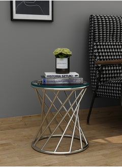 RIGID Stainless Steel End Table with Glass Top  44x41x41cm  - Image 4