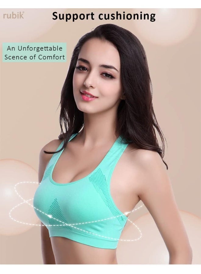 Rubik Sports Bra for Women, Padded Push Up Racerback Seamless High Impact Shockproof Quick Dry Bra for Yoga Gym Training Running Workout Fitness (Medium, Mint green) - Image 2