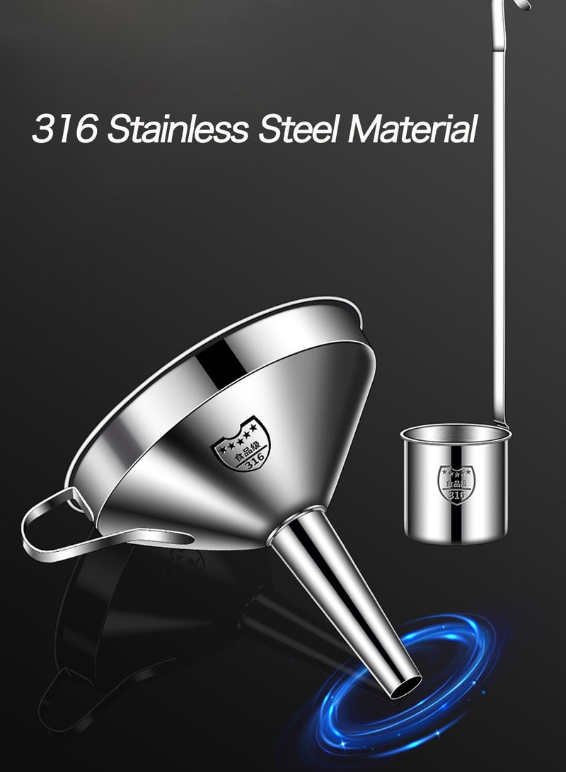 Stainless Steel Funnel, 3 Pack Kitchen Funnel with 3 Removable Strainer ＆ 1Pcs Spoon, Perfect for Transferring of Liquid, Oils, Jam, Dry Ingredients & Powder  - Image 2