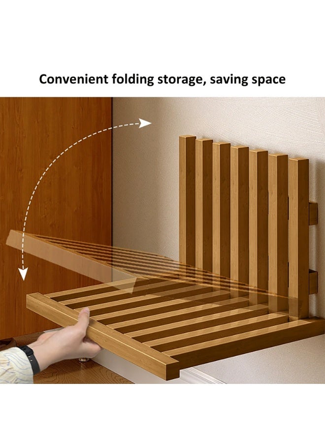 GoldenLike Wall Mounted Foldable Shelf Stool, Height-Adjustable Wood Folding Hallway Stool, Folding Side Table Nightstand for Home & Compact Living - Image 3