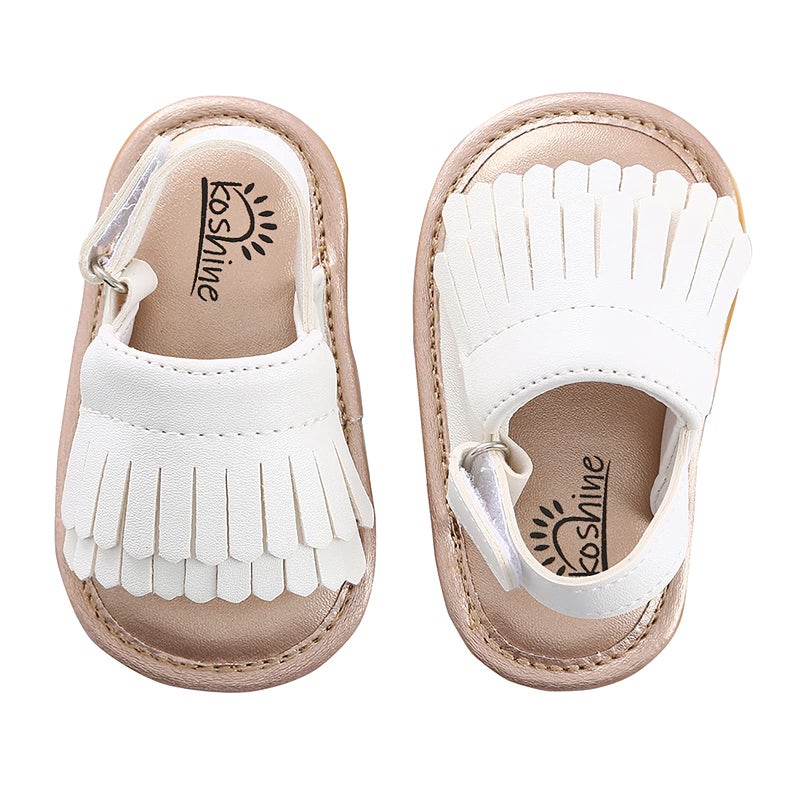 koshine Baby Sandal Tassels Summer Toddler Slipper Shoes 0-2 Years (White, numeric_5_point_5) - Image 1