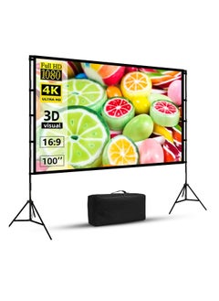 CityRiya-Long Projector Screen with Stand,100 Inch Portable Indoor Outdoor Projection Screen 16:9 Hd 4K Wrinkle-Free Outdoor Movies Screen Carrying Bag for Home Backyard Theater  - Image 1