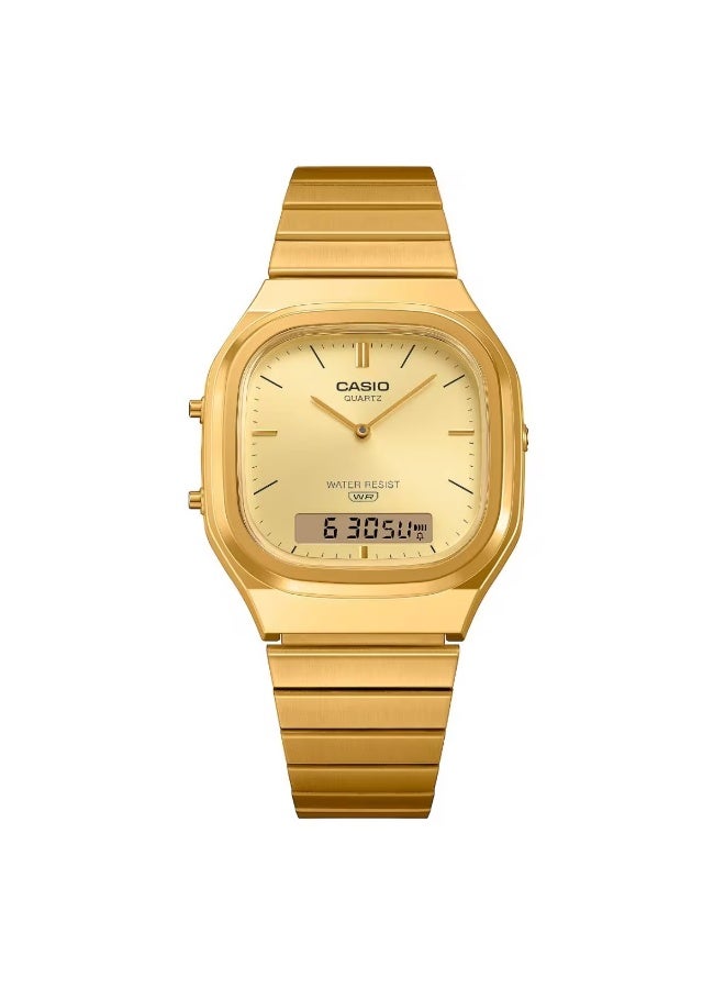 CASIO Vintage Analog‑Digital Unisex Watch AQ‑240EG‑9ADF, 40.9  mm Gold Dial, Resin Case & Gold‑Tone Stainless Steel Band, Water Resistant - Image 4