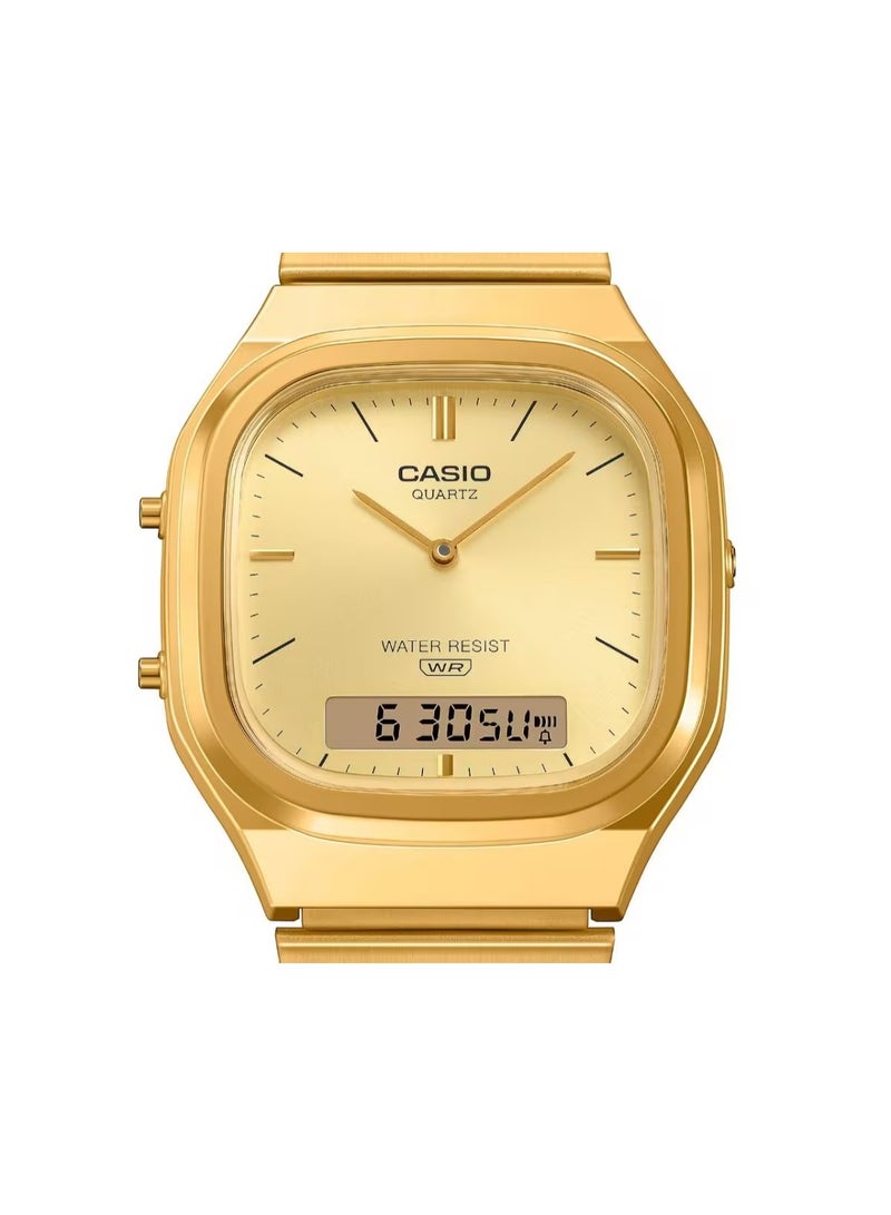CASIO Vintage Analog‑Digital Unisex Watch AQ‑240EG‑9ADF, 40.9  mm Gold Dial, Resin Case & Gold‑Tone Stainless Steel Band, Water Resistant - Image 3