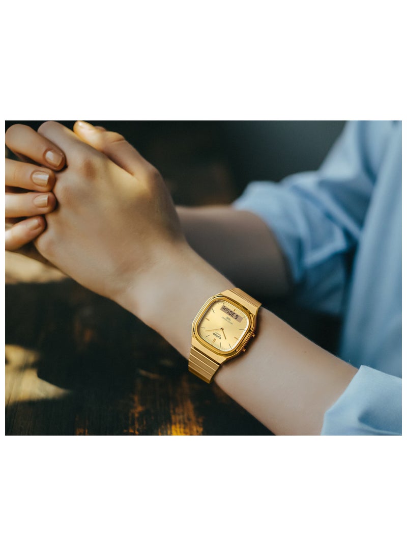 CASIO Vintage Analog‑Digital Unisex Watch AQ‑240EG‑9ADF, 40.9  mm Gold Dial, Resin Case & Gold‑Tone Stainless Steel Band, Water Resistant - Image 5