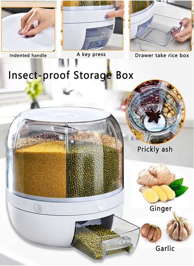 Draxon - Draxon rice dispenser 6 Grid lentils storage containers, cereal and grain kitchen food container rotating storage bucket round rice output for grains, dog food, lentil, capacity around 6 Liters - Image 1