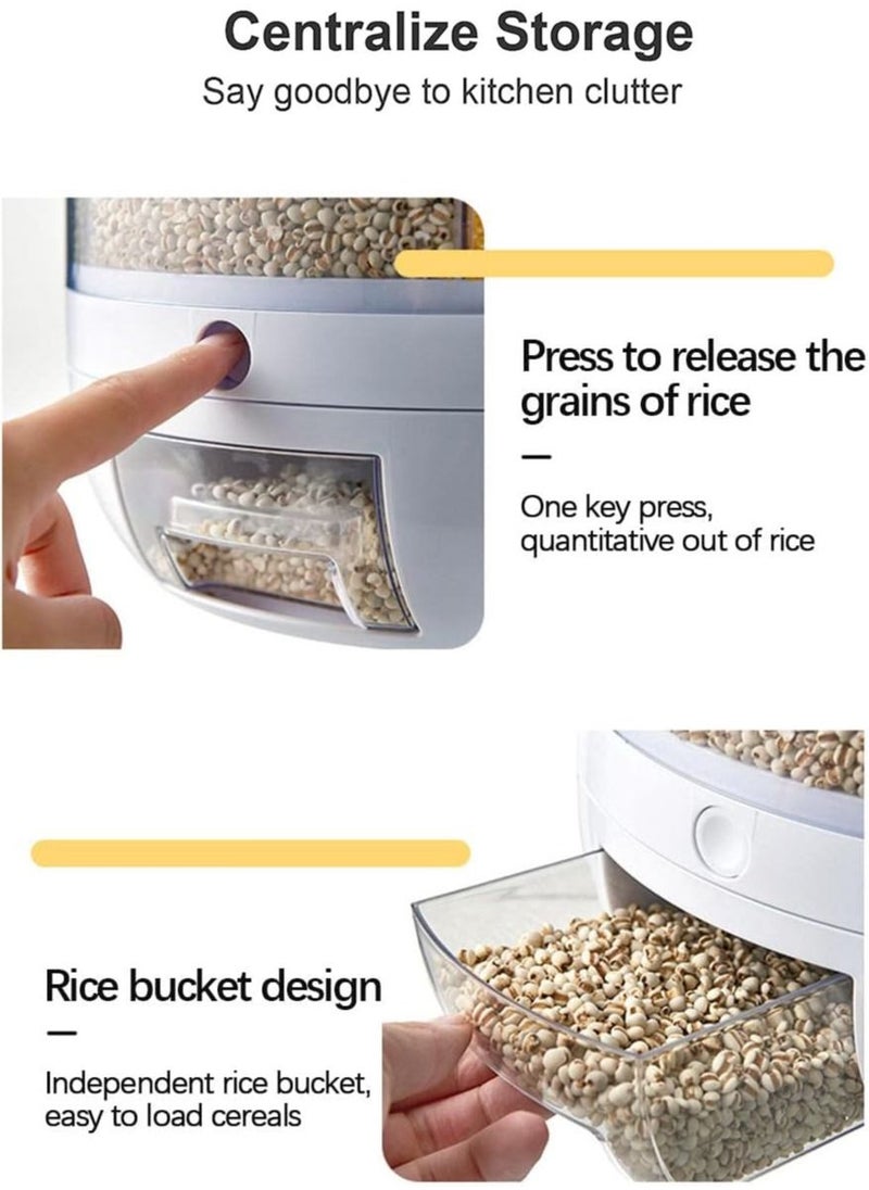 Draxon - Draxon rice dispenser 6 Grid lentils storage containers, cereal and grain kitchen food container rotating storage bucket round rice output for grains, dog food, lentil, capacity around 6 Liters - Image 1