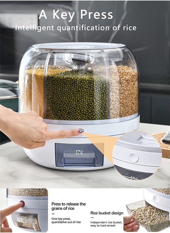 Draxon - Draxon rice dispenser 6 Grid lentils storage containers, cereal and grain kitchen food container rotating storage bucket round rice output for grains, dog food, lentil, capacity around 6 Liters - Image 1