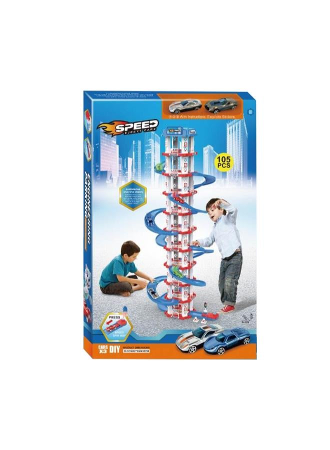 Spiral Car Track Toy for Kids 105 Pieces with 2 Toy Cars and Multi-Level Racing Tower - Image 2