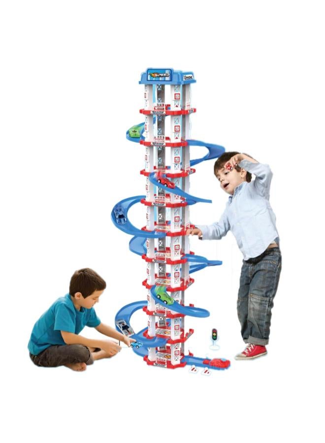 Spiral Car Track Toy for Kids 105 Pieces with 2 Toy Cars and Multi-Level Racing Tower - Image 1