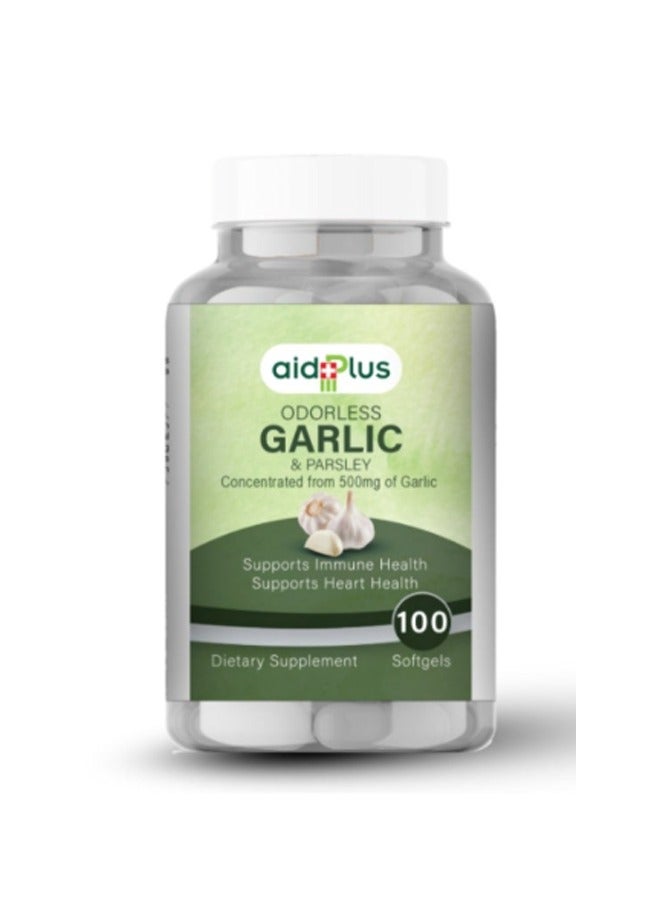 AID PLUS Odorless Garlic & Parsley – 100 Softgels | Concentrated from 500mg Garlic for Heart, Immune, and Antioxidant Support