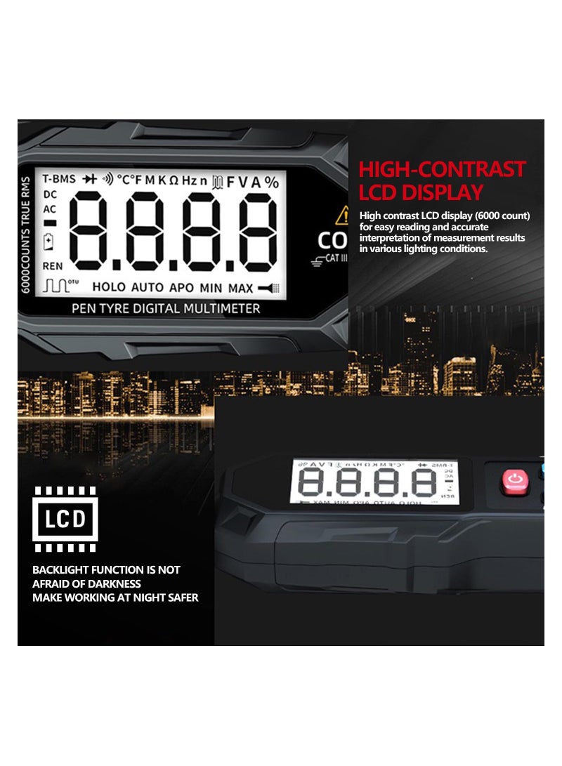 SYOSI مُختبر جهد كهربائي، مِلتيمتر على شكل قلم مع NCV، مِلتيمتر صغير 0.6V-600V، مِلتيمتر محمول احترافي على شكل قلم لاختبار جهد التيار المتناوب/التيار المستمر/الأسلاك الحية/السعة/المقاومة/الاستمرارية/الديود  - Image 3