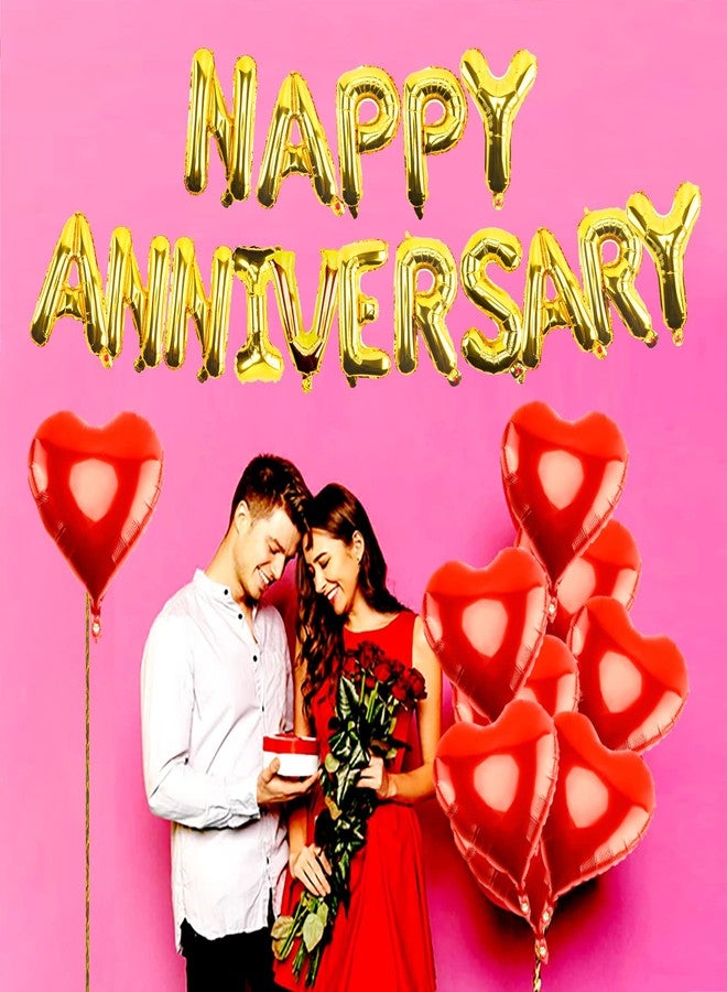 EWUHRY Happy Anniversary Balloons - 16 Inch Gold Anniversary Letters Banner & 18 Inch Heart Balloons, Perfect for Room Wedding or Party Decor - Image 2