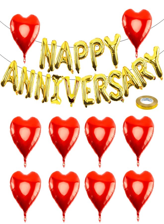 EWUHRY Happy Anniversary Balloons - 16 Inch Gold Anniversary Letters Banner & 18 Inch Heart Balloons, Perfect for Room Wedding or Party Decor - Image 1